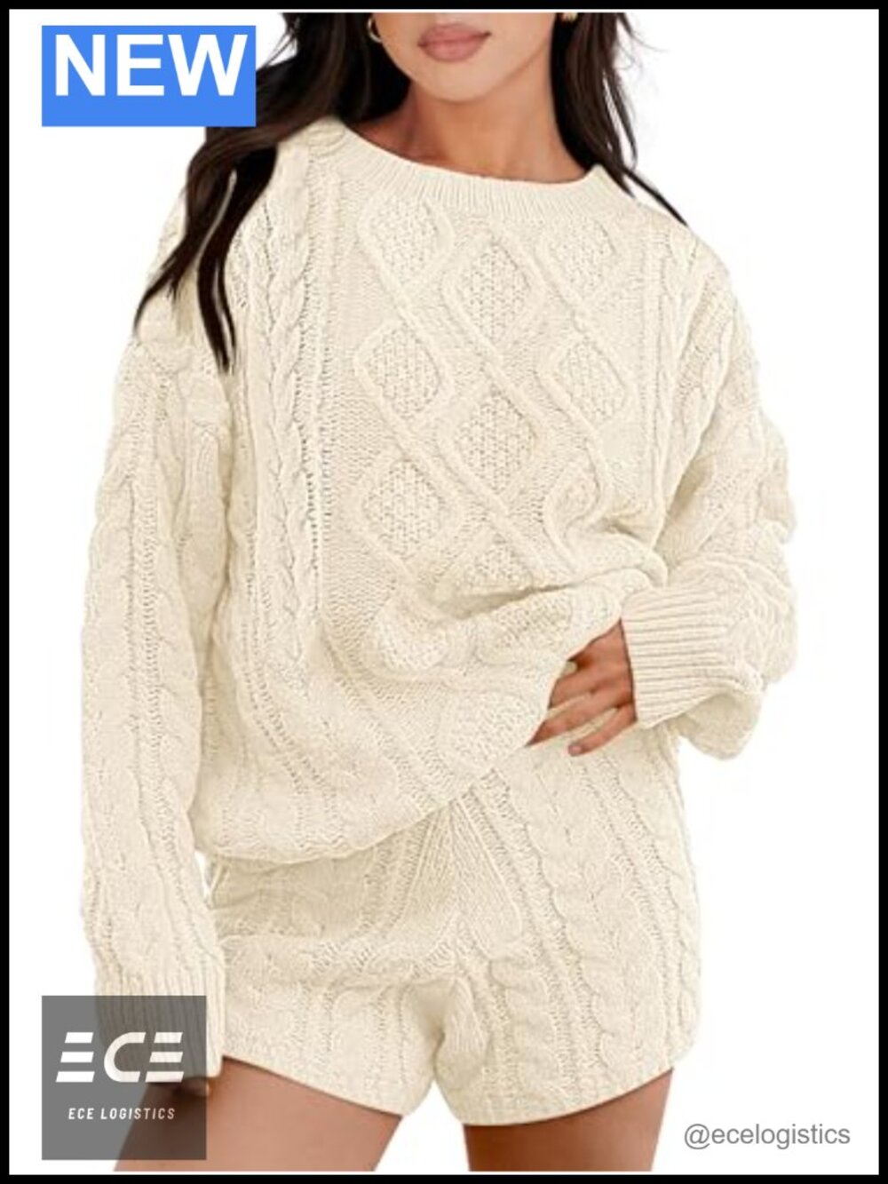 Oversized Knit Sweater and High Waist Shorts Set Loungewear Travel Casual